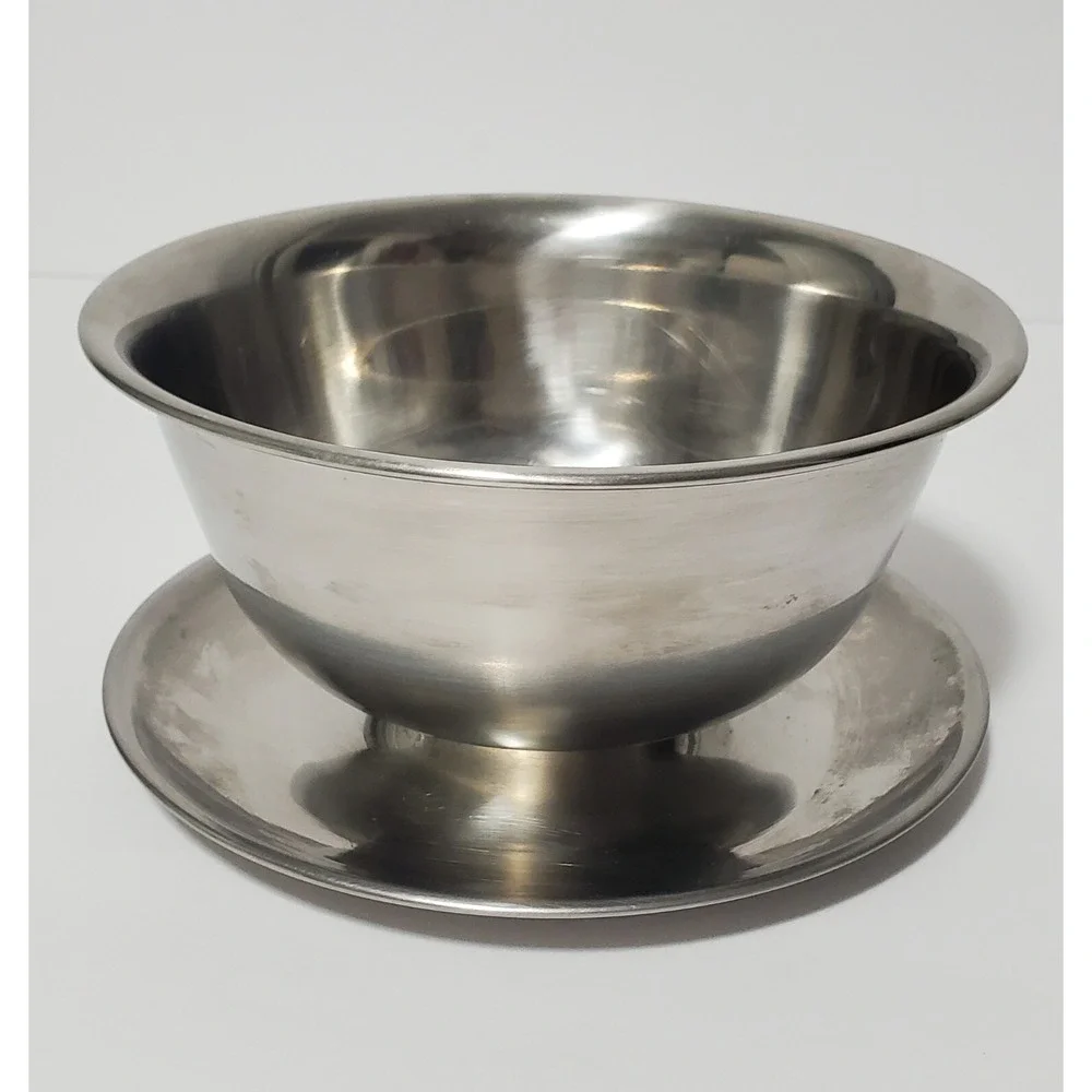 Vintage GRAVY BOAT Stainless Steel Saucer Sauce DIP‎ Bowl Denmark Unique MCM